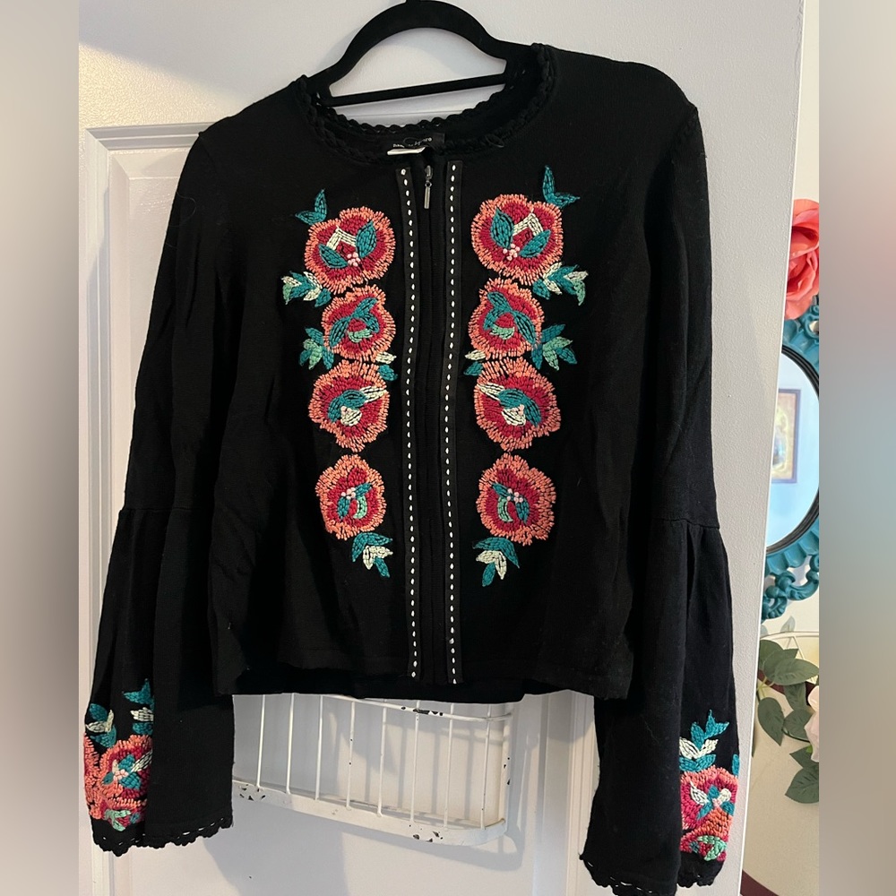 New! Partial tag. Never worn. Cardigan with zipper, beautiful stitching.